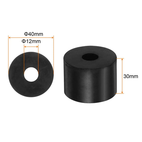 Heavy Duty Rubber Spacers Set Of 16 Pieces With Premium Black Coating, 12mm ID, 40mm OD, 30mm thick for shock absorption.