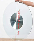 Kickass Heavy Duty Lazy Susan Turntable With Thick Tempered Glass Top And Stainless Steel Bearings for communal dining shows glass surface being held