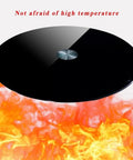 Heavy Duty Tempered Glass Lazy Susan Turntable for Kitchen Tables, 360 smooth operator rotating serving plate with flame background.
