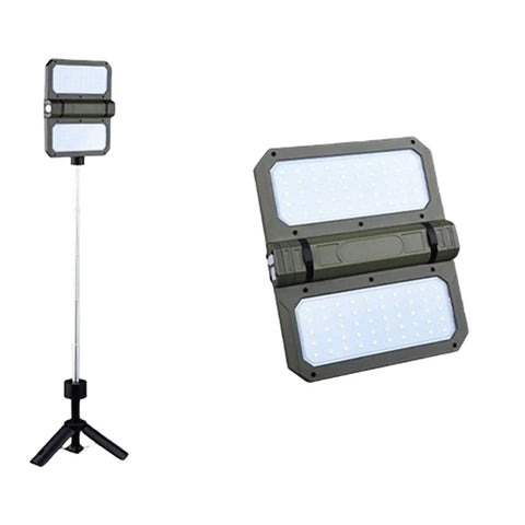 Portable Telescopic Camping Light with Adjustable Stand and Built In Power Supply, close-up and full view on white background.