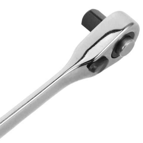 Close-up of Mini One Quarter Inch Drive Reversible Ratchet Socket Wrench for hex bolts, showing smooth-action handle design.