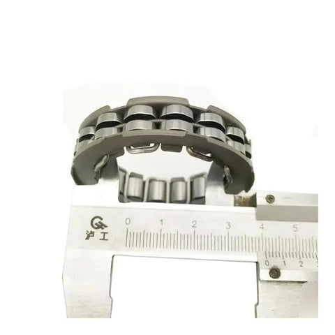 Premium One Way Starter Clutch Sprag Bearing Freewheel dimensions measured with caliper, showing steel material and spring loaded rollers.