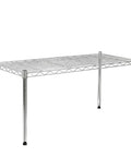 One Tier Steel Wire Shelving Unit With Adjustable Storage Rack Setup Measuring Thirty Inches By Fourteen Inches in silver.
