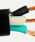 Close-up of Straight Up Heavy Duty 4/3 SOOW Electrical Wire Cable 300 Ft Black with copper wires for tough outdoor and indoor tasks.