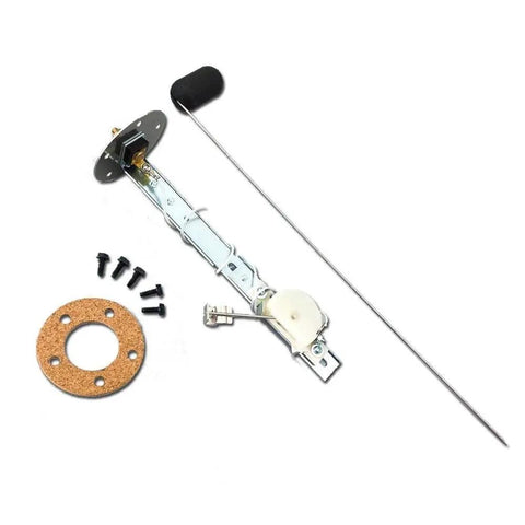 Adjustable Swing Arm Fuel Level Sender Float Zero To Ninety Ohms Tank Depth Gauge showing metal arm, cork gasket, and screws.