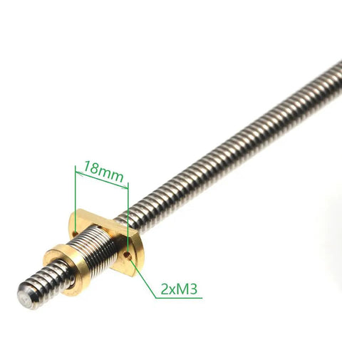 Premium 365Mm T8 Tr8x2 Z Axis Lead Screw With Anti Backlash Spring Loaded Brass Nut To Kill Z Axis Wobble 2Mm Pitch stainless steel rod measuring 18mm.