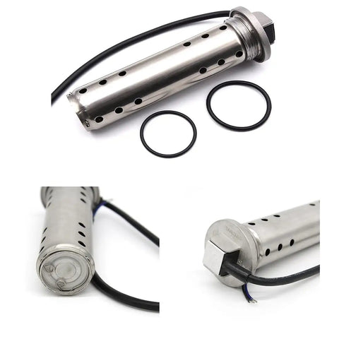 Rock Solid 0 190 Ohm Holding Tank Level Sensor showcasing 316 stainless steel, IP67 seal, and included O-rings.