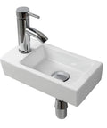 Wall Hung Cloakroom Basin Sink Small Rectangle Ceramic Wash Basin White High Gloss Finish Right Hand Tap Hole Slick Modern