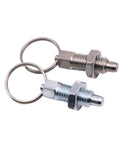 Built Tough Premium Galvanized Steel Spring Plunger Pin With Knurled Pull Ring For Smooth Rotary Indexing And Adjustable Depth Locking Grip Screw Heavy Duty Shopside Hardware M16 By 10mm 1 Pcs in silver with keyrings.