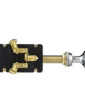 Heavy Duty Three-Position Push-Pull Switch For Dual Circuits With Chrome Knob And Stainless Steel Springs Fits Panels Up To 1 Inch Rated 25 Amps At 6 VDC And 15 Amps At 12 VDC Rugged Boat Electrical Control Switch, rear view