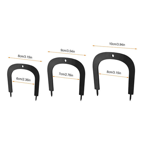 Three sizes of black golf putting gates with measurements, part of Golf Swing Alignment And Putting Gate Training Aid For Indoor Practice Elevate Accuracy And Muscle Memory At Home Office Course Backyard Living Room Outdoor Use.