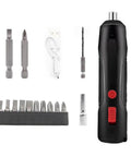 No Sweat Handheld Electric Drill With Ergonomic Cordless Handle For Quick Smartphone Repairs And Home Appliance Assembly Effortless Maneuvering Makes Daily Projects Feel Like Childs Play, battery-powered screwdriver set with bits and USB cable.