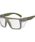 Solid Z87 Compliant Safety Glasses Featuring Kickass Photochromic Transition Lenses With Slick Removable Side Shields for heavy duty impact protection, in olive green.