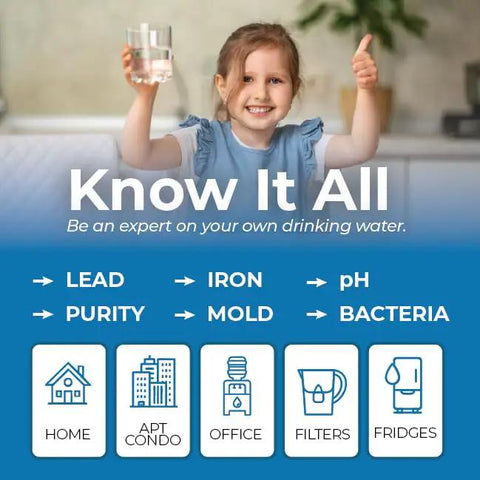 Child holding a glass of water, promoting the Top Notch Drinking Water Test Kit No Sweat Diy Snap Checks Lead Bacteria Mold Ph Near Lab Accuracy.