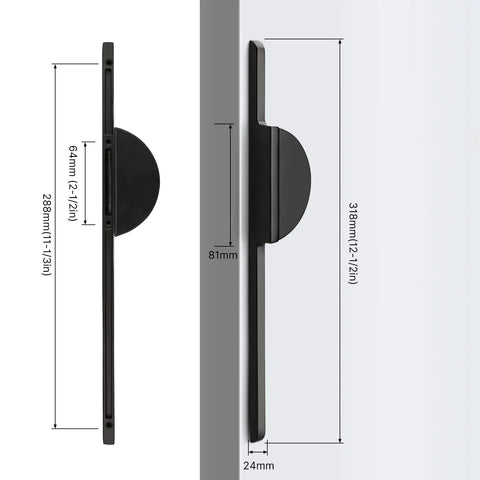 Matte Black Half Moon Cabinet Handles Two Pack With Eleven Inch Hole Center Sleek Zinc Alloy Door Pulls For Kitchen Cupboards And Bedroom Dressers side view with dimensions