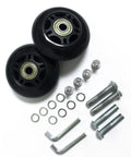 Premium Silent Rubber Luggage Wheels Replacement Casters With Heavy Duty Double Bearings And Universal Axle Kits For Smooth Rollin Travel Suitcase Gear Accessories, black rubber wheels and metal hardware.