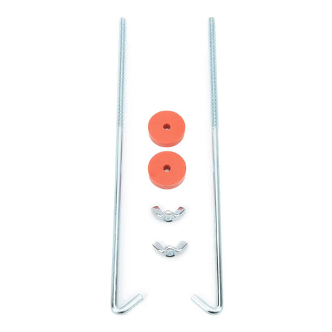 Universal Chrome Battery Hold Down Kit With J Hook Bolts Washers And Nuts for Cars Trucks and SUVs arranged on white background