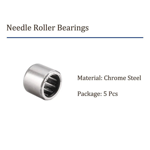 Set Of Five Hf1012 Needle Roller Bearings At 10X14X12Mm designed for one way clutch showing chrome steel bearing interior.