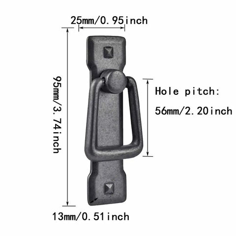 Rustic Farmhouse Cabinet Pulls Two Pack Zinc Alloy Drawer Handles Antique Iron Black Finish For Kitchen Cabinets And Dresser Drawers detailed dimensions 25mm x 95mm.