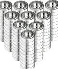 100 Pack Stainless Steel Ball Bearings 9mm By 24mm By 7mm ZZ Double Rubber Sealed Miniature Bearings stacked for display.