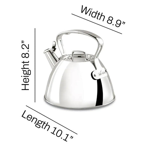 Specialty Stainless Steel Tea Kettle, 2 Quart, Induction Ready Pot with Visible Fill Line and Whistle, Silver Kitchen Essential
