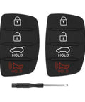 Hyundai 4 Button Key Fob Rubber Button Pad Replacement For Santa Fe Sport And Sonata 2013 2014 2015 2016 2017 2018 2019 Keyless Entry Remote Flip Car Key Fob Case Insert Pad 2 Pack Easy Fit displayed with screwdriver