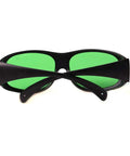 Top Shelf Laser Safety Glasses Delivering Knockout Eye Protection For 635Nm 808Nm And 980Nm Diodes featuring black wraparound frame and green lenses.
