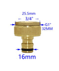 Brass Hose Quick Connector Kit 20 Piece Set M22 M24 One Half Inch Three Quarter Inch One Inch Threaded Adapters For Garden Faucet Irrigation No Sweat Easy Install Plug And Play brass adapter close-up 3/4 inch G1 32mm 16mm
