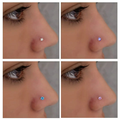 G23 Nano Pure Titanium Nose Studs Pack of 6 Has 18G and 20G Screw Back Press Fit Closure Ideal for Sensitive Skin with sparkling CZ.