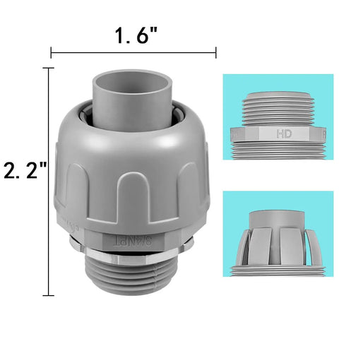 32 Pack Three Quarter Inch Liquid Tight NPT PVC Conduit Fittings Non Metallic Flexible Electrical Connectors, grey, dimensions 1.6 x 2.2 inches