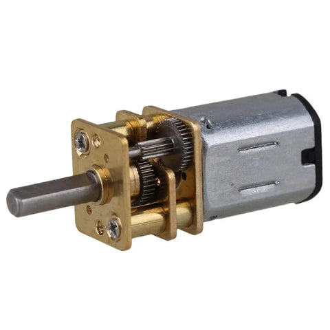 Solid Core 3 Volt DC Gear Motor 500 RPM Miniature Metal Drive Unit with visible 10mm shaft and internal gears for robotics.