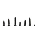 300 Pcs Self Tapping Screws Cross Pan Head Set In Carbon Steel M3 Black With screws in different sizes arranged in a line