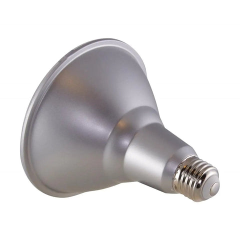 15 Watt LED PAR38 Reflector Bulb, 2700K Warm White, Dimmable, E26 Base, showing screw base and reflector surface