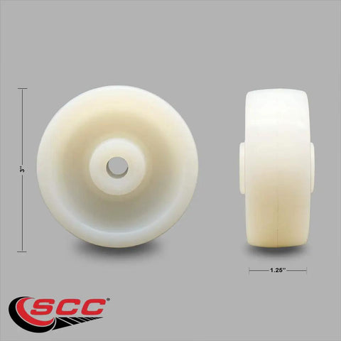 Rock Solid 3 Inch Nylon Caster Wheel Designed For Seamless Glide Over Any Floor Features Bulletproof 3/8 Inch Steel Stem Bore And Rockin Smooth Roll Handling Full 300 Pounds Of Dead Easy Heavy Duty Load Capacity Daily visible from top and side views