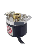 Close-up of industrial rotary encoder for accurate speed measurement and easy setup, built to last in automation machinery.