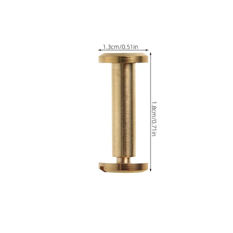 Pack Of Ten Heavy Duty Copper Binding Screws With Golden Tone for album crafting, showing detailed measurements and sturdy design.