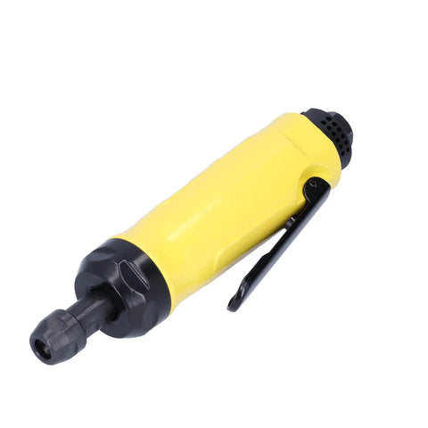 Compact Mini Air Angle Die Grinder 22000 RPM Pneumatic Power Tool with yellow handle and black fittings for precision use.