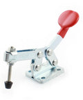U Shaped Bar Vertical Toggle Clamp With Side Mount, Beefy Heavy-Duty Holding Clamp For Quick Action, 20Kg-300Kg (44Lb-661Lb) Capacity, 60 Degree Handle Open, 90 Degree Bar Open, Red And Silver, side-view