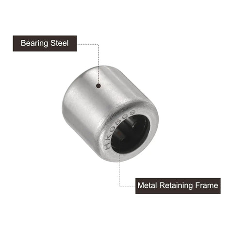 Five Piece HK0509 Needle Roller Bearing Kit 5 By 9 By 9 Mm One Way Clutch Design showing precision bearing steel component.