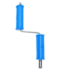 Professional Grade Drain Auger Attachment With Six Sharp Cutting Blades And Five Meter Flexible Steel Cable Plus Electric Manual Adapters with blue handles.