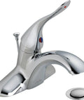 Chrome faucet with sleek design and single handle, matching pop-up drain included