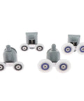 Rock Solid Zinc Alloy Double Shower Door Roller Wheels With Precision Ball Bearing For No Fuss Smooth Glide Cabinet Window And Frameless Glass Track Replacement 25Mm Size, gray wheels with white rims and precision bearings.