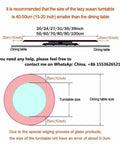 Diagram showing size recommendations for Hella Sturdy Solid Wood Lazy Susan Turntable For Kitchen Tables.