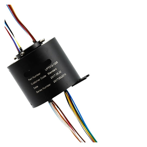 60 Millimeter Through Hole Slip Ring Cylindrical Connector 24 Way 5 A Custom Signal Conductor for Automatic Packaging Equipment close-up with wires.