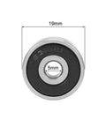 635 2RS Deep Groove Ball Bearing Double Sealed ABEC 3 Precision Chromium Steel 5X19X6MM measuring 19mm wide and 5mm inner diameter.