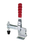 Heavy Duty Quick Release Vertical Toggle Clamp with red handle, robust metal body, ideal for fast woodworking projects.