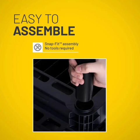 Easy assembly of Tough As Nails Three Shelf Plastic Storage Rack With Heavy Duty Impact Resistant Frame.