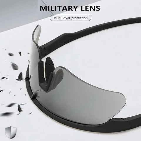 Hella Crisp Polarized Range Ready Sunglasses UV400 Protection Lightweight Wraparound Safety Shades For Men And Women Matte Black Frame, military lens detail.