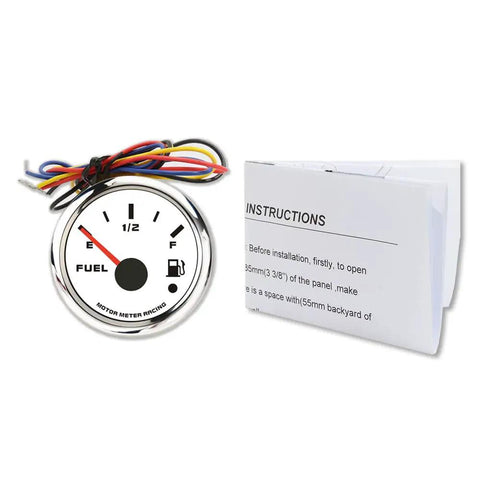 Rig Ready Pro Series Fuel Level Gauge With Smooth Stepper Motor Sweep And Crisp White Dial For 12 Or 24 Volt Wiring, 52mm size with 316 stainless steel bezel.
