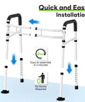 Universal Adjustable Toilet Safety Rail Rock Solid Stand Alone Bathroom Assist Handle shown with height adjustment features.